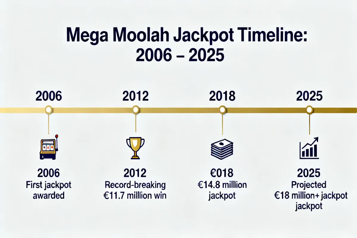 Tijdlijn van Mega Moolah jackpots: 2006 – 2025